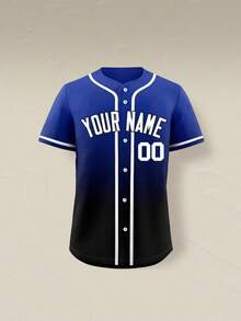 Customizable Plus Size Baseball Sports Shirt For Men, Personalized With Name & Number, Team Name, Free Design, Fast Shipping, Suitable For Outdoor Sports, Casual Wear, Gatherings Summer - 藍色 - 查看 2