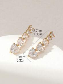 1 Pair Elegant Shiny Cubic Zirconia Heart Shaped Stud Earrings, Minimalist Chic Daily Wear For Women & Girls - Multicolor - View 4