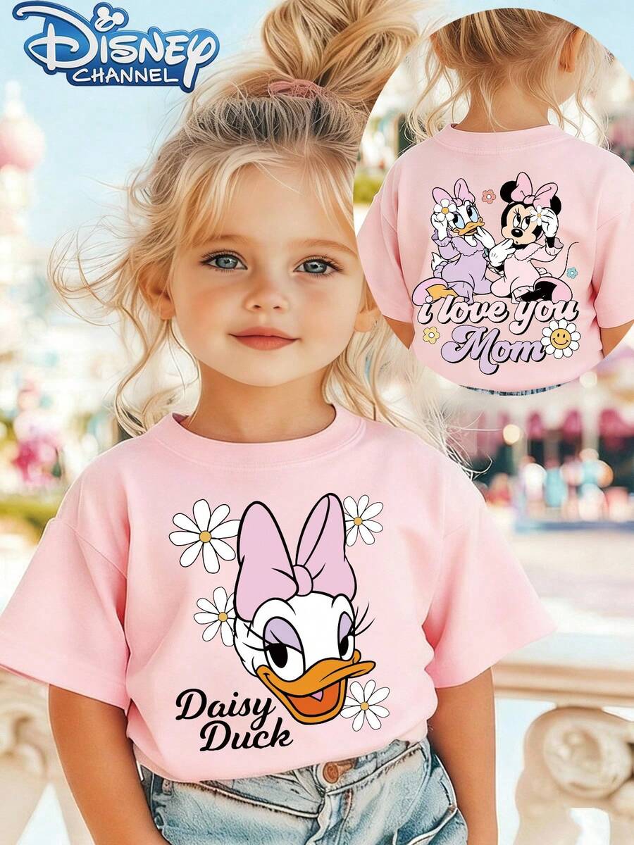 Daisy Duck And Minnie Mouse One Cute Disney Fresh And Fashionable Round Neck T Shirt For Girls Made Of 100 Cotton Is An Ideal Choice For Daily Wear Vacation Leisure Outdoor Exploration School Life And Shopping Trips It Is A Must Have Item For Summer It Is Also An Excellent Gift For The Same Boy And Girl Every Child Deserves One - 粉色 - 查看 1