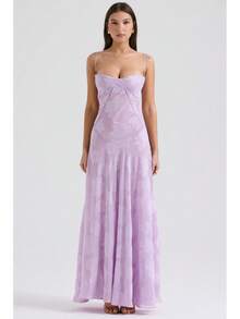 Sexy Sleeveless Strap Backless Dress Women's Chiffon Embroidered Square Neck Ball Gown Evening Dress - 紫羅蘭 - 查看 11
