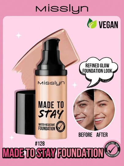 Misslyn 持久防水粉底液，均匀肤色，防水防晕染，质地柔滑，高遮瑕，滋养肌肤，Y2K风格妆容，适合派对、海滩、旅行、度假、露营、户外活动，玫瑰色调，时尚少女新年妆容，适合角色扮演、校园风、春节、情人节礼物，纯素，零残忍，冬季必备，生日、圣诞节礼物，派对必备，最佳色号