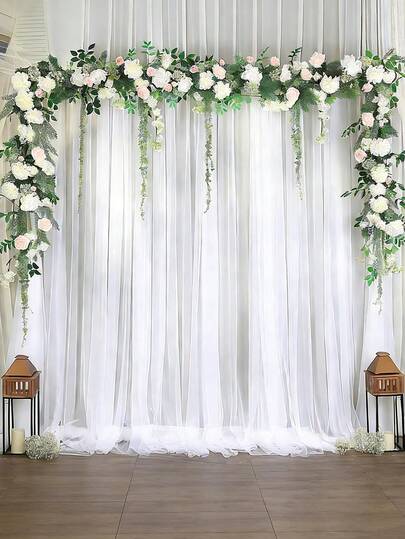 白色婚礼薄纱背景幕布，涤纶摄影背景，婚礼拱门帷幔，适用于婚礼派对仪式舞台装饰、新娘派对、求婚、订婚、生日派对装饰、幕布、舞台、帐篷、婚礼桌椅装饰、家居装饰、节日派对装饰、情人节