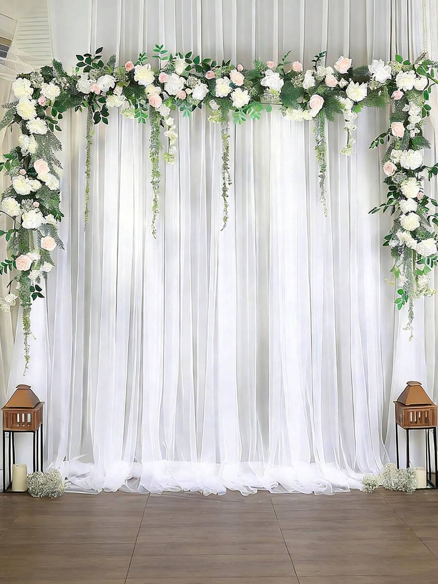 Cortinas de fondo transparente blancas para boda, telón de fondo de fotografía de poliéster blanco, tela de cortina para arco de boda, para decoración de escenario de ceremonia de boda, fiesta nupcial, propuesta, compromiso, fiesta de cumpleaños, cortina, escenario, carpa, decoración de mesa y silla de boda, decoración del hogar, decoraciones de fiesta de festival, Día de San Valentín