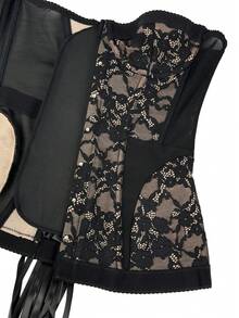 性感黑色蕾丝束腰带 - 黑色 - 查看 6