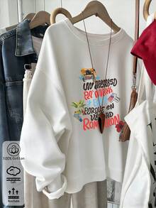 Áo nỉ dáng rộng unisex họa tiết DTMF, màu trắng in hình đồ họa, thích hợp mặc cả bốn mùa, phong cách đường phố thường ngày, 100% cotton, lý tưởng cho các hoạt động thể thao và lễ hội. - trắng - Xem 3