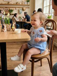 Baby Girls Rompers Easter Clothes Bunny Embroidered Crew Neck Sleeveless Infant Bodysuits Jumpsuits - Sky Blue - View 5