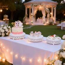 3 Pieces White/Golden Cake Stand Set, 8/10/12 Inch Round Metal Dessert Display Stand Decorative Cake Holder Cupcake Pastry Candy Display Plate For Wedding, Party, Birthday, Event - 白色 - 查看 3