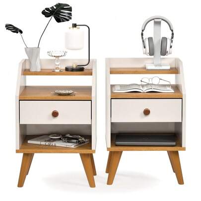 Kit com 2 Mesa de Cabeceira Dakota Canto Quarto Criado Retrô Com 1 Gaveta NIcho