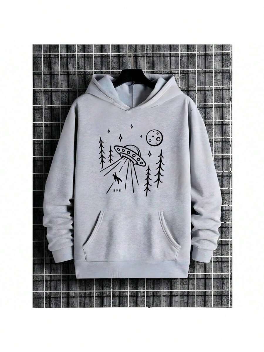 Moletom Canguru Unissex Abduzido Alien Et Rave Treino Agasalho Casaco Blusa De Frio - Cinza - Visão 1