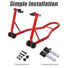 COSTWAY Portable Steel Motorcycle Stand Sport Bike Rear Wheel Lift, Red - Red - View 6
