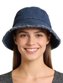 1顶男女通用水洗牛仔布渔夫帽，可折叠帽檐做旧防晒帽，旅行户外夏季帽 - 多色 - 查看 7