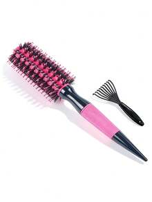 女士巴西美发造型梳 - 亮粉色和黑色尼龙/猪鬃混合梳齿，陶瓷梳筒，耐热梳齿，适用于巴西式头发护理，可搭配直发器/卷发棒使用，适合普通发质，粉黑配色，沙龙和家用皆宜，符合人体工学的舒适手柄设计，干湿两用，经久耐用，精准度高 - 彩色 - 查看 13