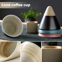 1/2个复古陶瓷意式浓缩咖啡杯带碟，耐热日式拿铁/卡布奇诺三角锥形咖啡杯，适用于家庭和办公室 - 彩色 - 查看 6