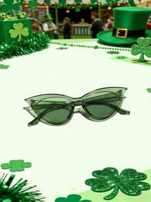 1 PC Women's Saint Patrick's Day Fashion Small Frame Cat-Eye Glasses With Polycarbonate Frames, Suitable For Festive Outfits, Comes With A Glasses Case - Multicolor - View 4