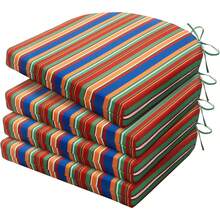 Juego de 6 cojines para sillas de exterior, resistentes al agua, cojines para sillas de patio con lazos, cojines de asiento para exteriores para muebles de patio, 17"x16"x2", azul marino - Beis - Ver 18