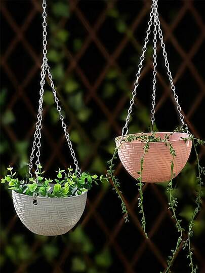 Macetero colgante - Macetero de plástico ligero y duradero para interior/exterior, con diseño tejido, diseño redondo que ahorra espacio, adecuado para decoración de balcón y patio, incluye cadena, adecuado para decoración de patio, primavera y otoño (varios colores), macetero para exterior