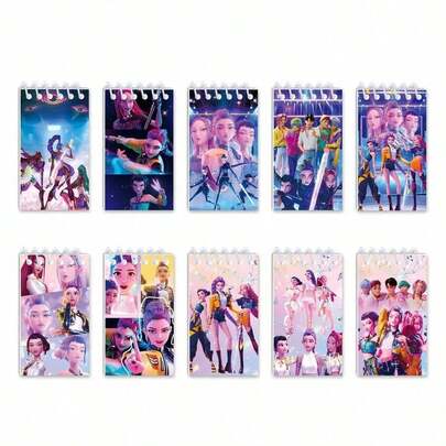 10pcs/Set K-Pop Cartoon Notebook, K-Pop Cute Anime Character Pattern Portable Spiral Notebook, 24 Pages, Children's Festival Gift