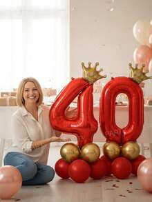 12pcs/Set Red & Gold Birthday Balloon Set – Includes 32-Inch Red Number Balloons 0-9, Mini Gold Crown Balloons, 10-Inch Gold & 10-Inch Metallic Gold Latex Balloons – Suitable For Casino Theme Birthday Party Decoration - Red Numbers - View 6