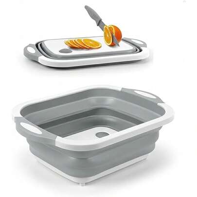 1pc Collapsible Washing Up Bowl, Multi Function Bowl Drying Rack, Portable Cutting Board, Retractable Drain Washing Basket Basin Vegetable Fruit Tray For For Camping, Picnic, Kitchen