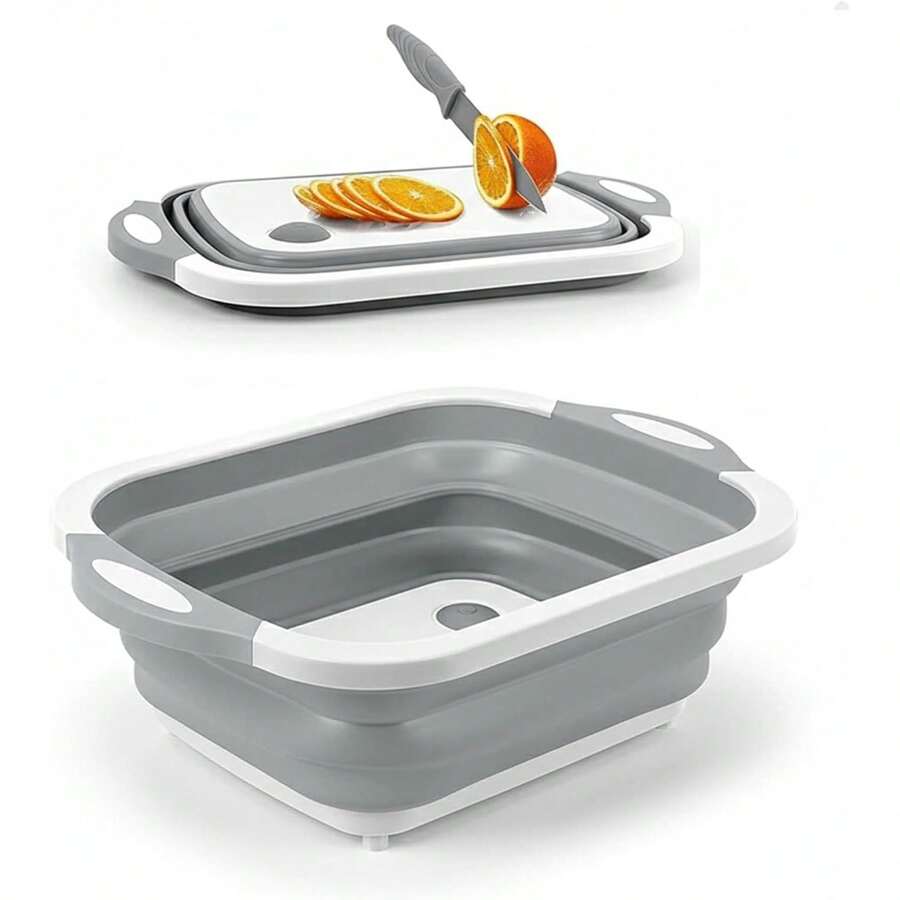 1pc Collapsible Washing Up Bowl, Multi Function Bowl Drying Rack, Portable Cutting Board, Retractable Drain Washing Basket Basin Vegetable Fruit Tray For Camping, Picnic, Kitchen - Multicolor - View 1