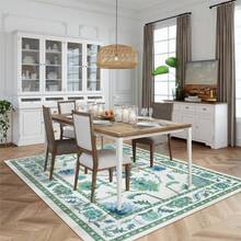 1PC  Floral Pattern With Green And Blue Accents 5x7 Washable Area Rugs For Living Room Bedroom, Velvet Material Low-Pile Carpet Suitable For Indoor Outdoor High Traffic Areas,  Vintage Farmhouse Style ,Home Decor Gift, Holiday Print Mat - A - 查看 2
