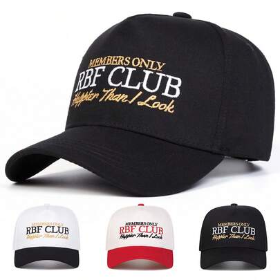 1pc Women's Members Only Rbf Club Happier Than I Look Trucker Hat, Personalized Embroidered Letter Baseball Cap, Streetwear Fashion Five-Panel Hat, Outdoor Sun Protection Casual Cap For Spring, Autumn, Travel, Beach