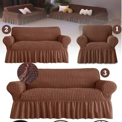 1/2/3/4 Plazas de funda de sofá de tela elástica 3D con diseño de burbujas, falda decorativa, lavable, con buena elasticidad, fácil de instalar, suave al tacto y resistente a la suciedad. Ideal para salones, dormitorios, oficinas, entre otros espacios. Especialmente adecuada para lugares con mascotas como gatos y perros. Disponible en varias tallas.