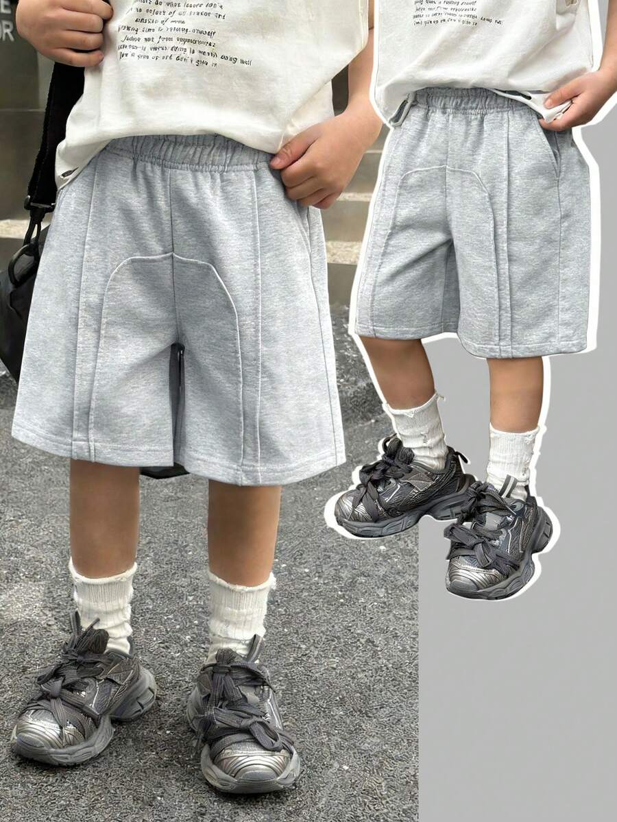 1pc Tween Boys Summer Outdoor Sports Casual Versatile Fitness Basketball Running Straight Leg Shorts - Light Grey - View 1