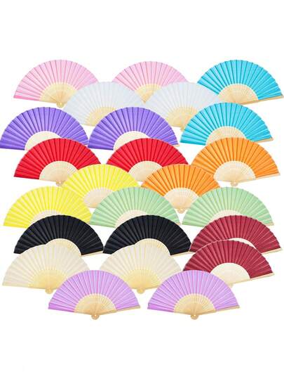 1pc Portable Elegant Bamboo Folding Hand Fan Set, Black & White Trim, Suitable For Weddings, Parties, Festivals, Dance Performances, Bridal Showers, Summer Gatherings, Adult Events, Guest Gifts, Home Decor, Convenient Compact Cooling Tool, Fashionable Traditional Accessory, Single-Handed Use, Shiny Edge Paper Fan, Bohemian Theme, Perfect Celebration Decor