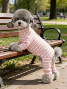 1 件全新宠物衣服，适合泰迪、博美犬、猫等小型犬的四腿狗服，舒适透气的休闲睡衣，适合春季、秋季和冬季 - 粉色 - 查看 3