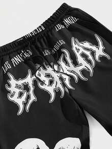 Pantalón casual de hombre con bolsillos con cordón, estampado de calavera y llamas, cómodo y suave, adecuado para uso diario y actividades al aire libre, pantalones de hombre para todas las estaciones. - Negro - Ver 3