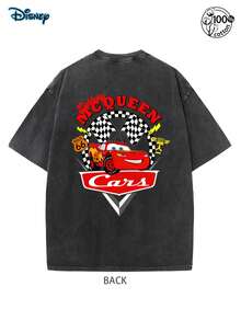 Disney Authorized Lightning McQueen Cartoon T-Shirt, Lightning McQueen Shirt, Graphic Tees Men, Pixar Cars Shirts, 230G Washed High-Quality Cotton Printed T-Shirt, Men Clothes, Suitable For Street Retro And Outdoor Sports And Leisure, Cool, Disneyland Family Vacation Shirts,Disney T-Shirt,Rayo Mcqueen,Men Gifts - màu đen - Xem 5