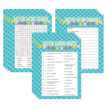 20张复活节主题单词搜索卡片、糖果配对卡片、单词重组卡片，12.19厘米 x 17.02厘米纸质卡片，适用于复活节庆祝活动