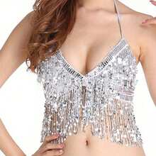 1pc Handmade Sequin Fringe Belly Dance Costume Set, Including Sequin Skirt, Suitable For Carnival, Singer Performance, Nightclub, Festival Party, Beach, Bohemian Retro Style And Other Occasions - Multicolor - View 13