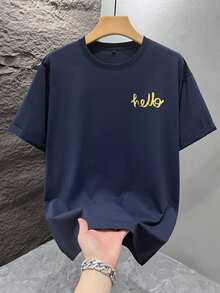 Men's Graphic Print T-Shirt, Beach Summer Wear, Loose Fit Short Sleeve Tee - Navy Blue - View 4