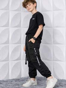 Boys' Cargo Jogger Pants, Sizes 10 To 14, Tactel Fabric - 黑色 - 查看 4