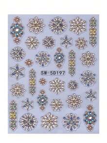 5D奢华宝石浮雕美甲贴纸，金蓝渐变波西米亚风花朵吊坠美甲设计DIY，Y2K时尚自粘凝胶指甲油贴纸，滑动式美甲装饰配件 - 彩色 - 查看 9