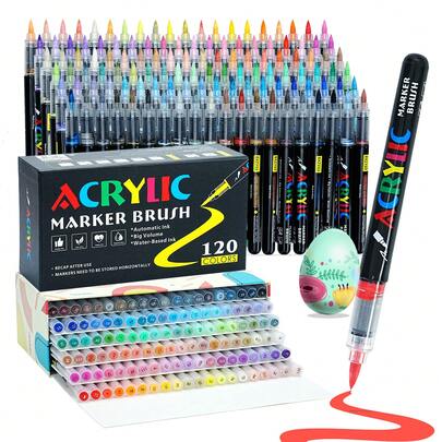 168/120/80/60 Colors Acrylic Marker Pens,Soft Brush Tip Colouring Pens ,Student Art Supplies,Students Use Art Professional Drawing, Rock Painting, Wood, Stone, Glass, Ceramic, Fabric Painting, DIY Crafts Back To School,Christmas Gift,12/24/36/48 PCS