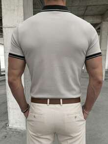 GRDR Men's Casual Solid Color Short Sleeve Polo Shirt For Summer - Light Grey - View 3
