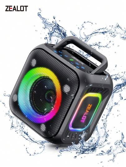  ZEALOT PT01 30W High-Power Wireless Speaker, Outdoor Portable Subwoofer With 1 Speakers, With RGB Color Lights, Compatible With SD Card/USB/AUX/Supports Two Serial Speakers, Hands-Free Calling, Supports Mobile Phones/Tablets/TVs/Computers, Suitable For Outdoor Large-Scale Dance/Family Gatherings/Beach Parties
