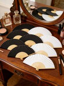 1pc Portable Elegant Gold-Rimmed Folding Hand Fan Set, Black & White, Suitable For Weddings, Parties, Festivals, Summer Gatherings, Adult Events, Performances, Dances, Bridal Showers, Home Decor, Guest Gifts, Convenient Single-Hand Use, Fashionable Boho Style Accessory, Includes Shimmering Edge Paper Fan, Elegant & Refreshing Essential,Outdoor,Garden,Travel Essentials,Portable Essentials,Beach Essentials,Graduation Season,Commencement,Graduation Ceremony,Graduation Gift,Graduation Present,Graduation Gift,Graduation Present,Congrats Grad,Congratulations Graduate,Valedictorian,Finish School,Graduation Party,Outdoor Essentials,Travel Portable,Hiking Essentials,Camping Essentials,Portable Tools,Summer Essentials ,Summer Portable - Multicolor - View 3