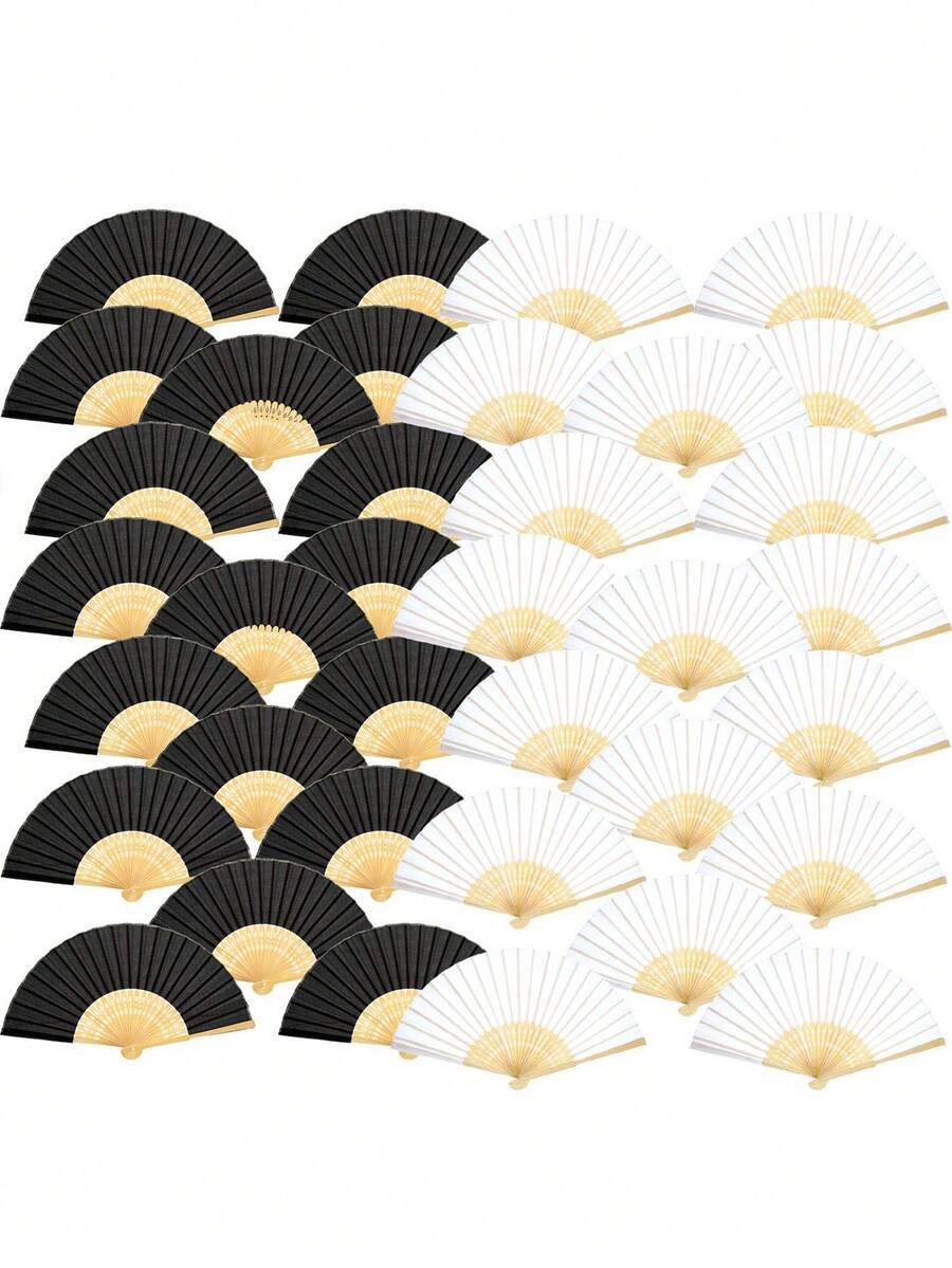 1pc Portable Elegant Gold-Rimmed Folding Hand Fan Set, Black & White, Suitable For Weddings, Parties, Festivals, Summer Gatherings, Adult Events, Performances, Dances, Bridal Showers, Home Decor, Guest Gifts, Convenient Single-Hand Use, Fashionable Boho Style Accessory, Includes Shimmering Edge Paper Fan, Elegant & Refreshing Essential,Outdoor,Garden,Travel Essentials,Portable Essentials,Beach Essentials,Graduation Season,Commencement,Graduation Ceremony,Graduation Gift,Graduation Present,Graduation Gift,Graduation Present,Congrats Grad,Congratulations Graduate,Valedictorian,Finish School,Graduation Party,Outdoor Essentials,Travel Portable,Hiking Essentials,Camping Essentials,Portable Tools,Summer Essentials ,Summer Portable - Multicolor - View 1