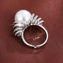 1枚时尚螺旋纹喇叭形立方氧化锆可调节开口戒指，女士款 - 彩色 - 查看 10