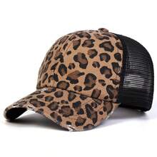 1pc Women's Leopard Print Distressed Trucker Hat, Embroidered Baseball Cap, Streetwear Fashion Mesh Hat, Outdoor Sun Protection Casual Cap For Spring/Autumn Travel, Beach,Summer,Holiday,Festival - Multicolor - View 7