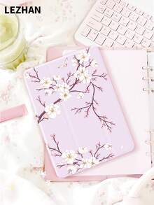 1pc Purple Background Floral Pattern Tablet Protective Case With Pencil Slot, Shockproof, Tri-Fold Tablet Stand, Compatible With 10.2", Pro 11" 2021/2020/10th Gen, (A16) 11" 11th Gen 2025, 8th/9th/10th Gen, Galaxy Tab A8 10.5" 2022, Matepad 10.4"/Tab, Romantic Valentine's Day Gift - Multicolor - View 2