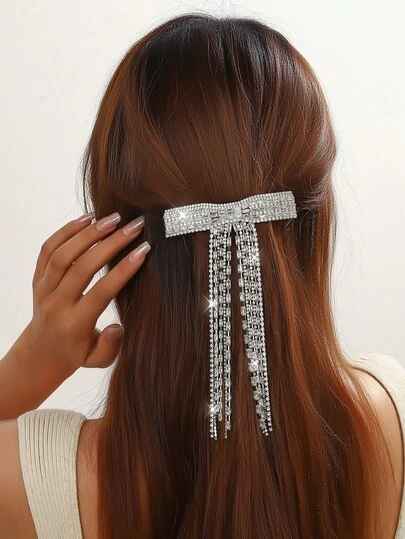 1pc Women's Bowknot Tassel Hair Clip, Luxury Hair Accessory For Updo