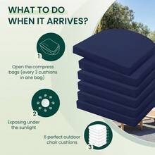 Juego de 6 cojines para sillas de exterior, resistentes al agua, cojines para sillas de patio con lazos, cojines de asiento para exteriores para muebles de patio, 17"x16"x2", azul marino - Beis - Ver 7