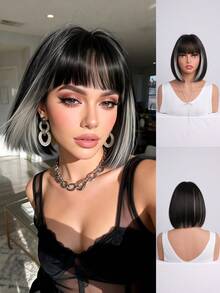 Tóc giả kiểu Y2K ombre đen xám có mái, chất tóc tự nhiên và mềm mại, phù hợp cho sử dụng hàng ngày và các bữa tiệc. - màu đen - Xem 2