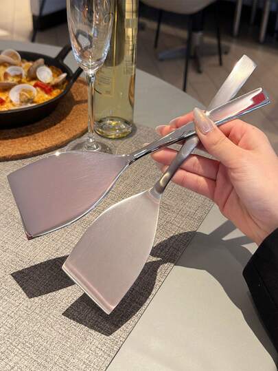 1 cái xẻng nhà bếp bằng thép không gỉ cao cấp, xẻng lật thức ăn bằng thép không gỉ, xẻng chiên nhỏ, xẻng lật trứng, xẻng lật bít tết có kẹp, xẻng phẳng, xẻng Teppanyaki, xẻng pizza, dụng cụ lật và phục vụ nấu nướng cho bít tết, Teppanyaki, pizza, bánh kếp, dụng cụ nấu ăn nhà bếp, hoàn hảo để lật, phục vụ và nấu nướng.