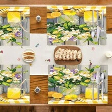 1pc/4pcs/6pcs Lemon Pattern Printed Linen Placemats, Suitable For Dining Table, All Season Decor, Modern Washable Table Mats, Room Decor, Coasters, Kitchen Dining Mats, Indoor Outdoor Party Decoration, Home Decor, Ideal Gift - Multicolor - View 2